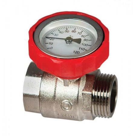 Шаровой кран KG 25 TH (красный) с термометром, HANSA