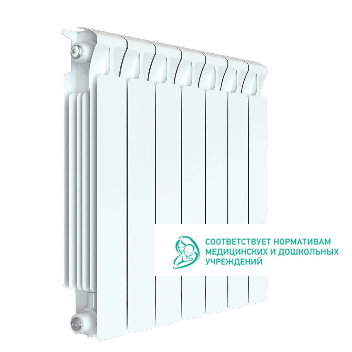 Радиатор биметаллический Rifar Monolit 500, 7 секций, белый, боковое подключение Радиатор биметаллический Rifar Monolit 500, 7 секций, белый, боковое подключение