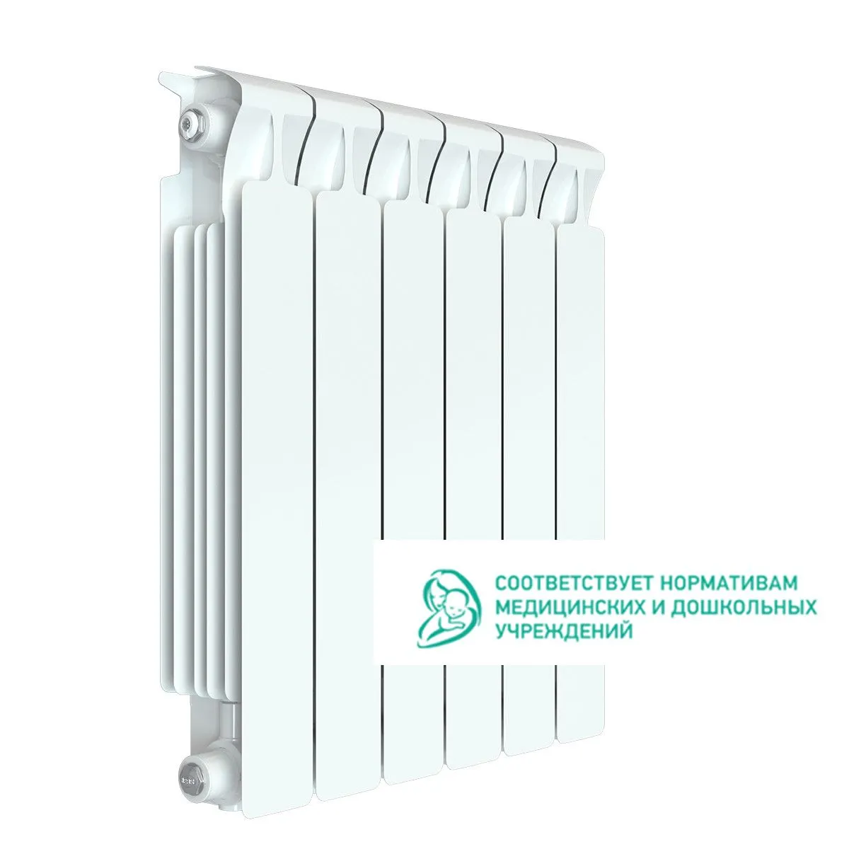 Радиатор биметаллический Rifar Monolit 500, 6 секций, белый, боковое подключение Радиатор биметаллический Rifar Monolit 500, 6 секций, белый, боковое подключение