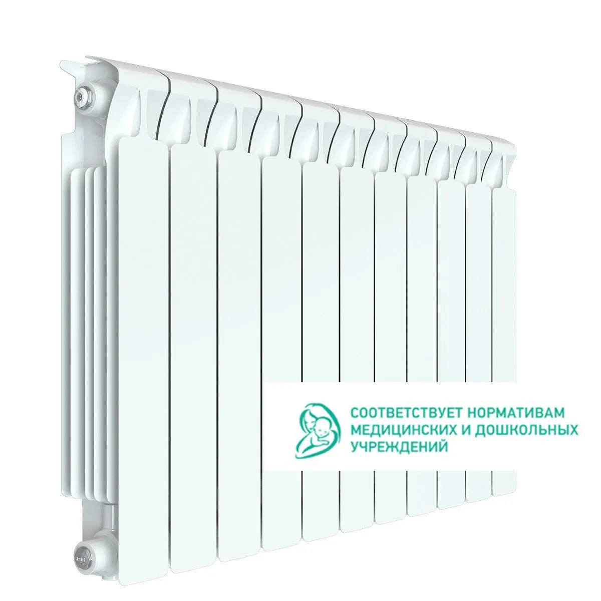 Радиатор биметаллический Rifar Monolit 500, 11 секций, белый, боковое подключение Радиатор биметаллический Rifar Monolit 500, 11 секций, белый, боковое подключение