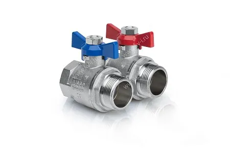 Пара шаровых кранов DN50 латунных никилерованных 2" ВР x 2" НР, HANSA заказать Пара шаровых кранов DN50 латунных никилерованных 2" ВР x 2" НР, HANSA купить