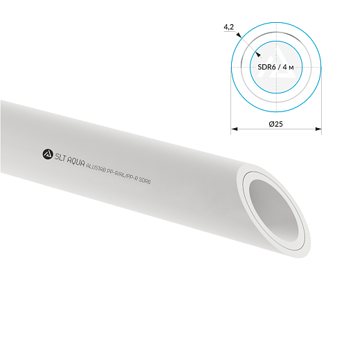 Полипропиленовая труба армированная алюминием ALUSTAB (штаби, stabi) РP-R/AL/PP-R SDR6 PN25 Ø25x4,2 в отрезках по 4 метра, SLT AQUA