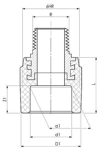 Муфта ППР комбинированная с НР под ключ 75x2 1/2&amp;quot;, SLT AQUA