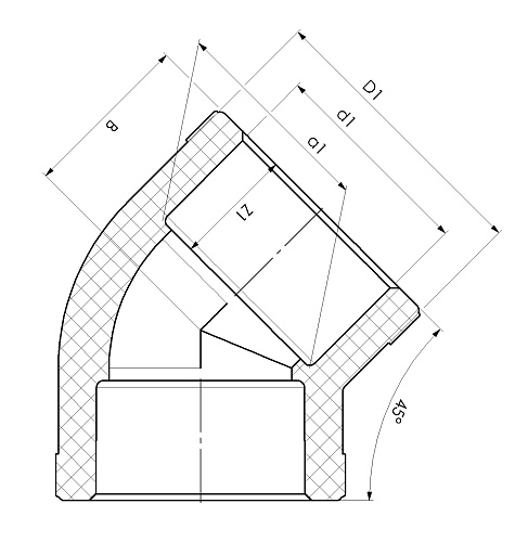 Отвод ППР Ø25x45°, SLT AQUA