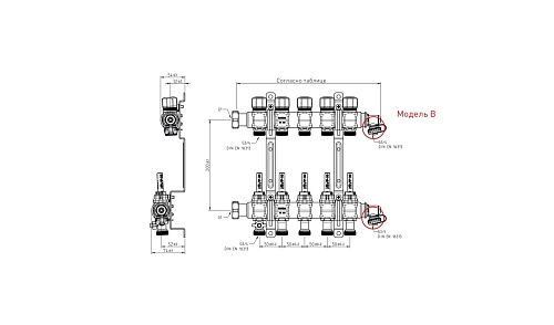 Коллектор для теплого пола с расходомерами на 5 выходов тип FBH-63 тип B, HANSA