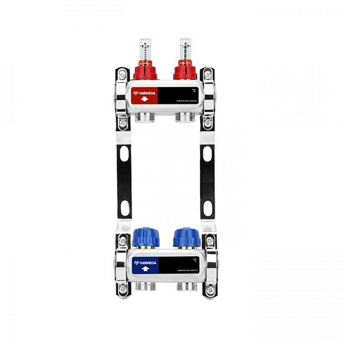 Коллекторная группа для теплого пола с расходомерами ВР 1&amp;quot;, на 2 контура 3/4&amp;quot; EK, нержавеющая сталь, Varmega