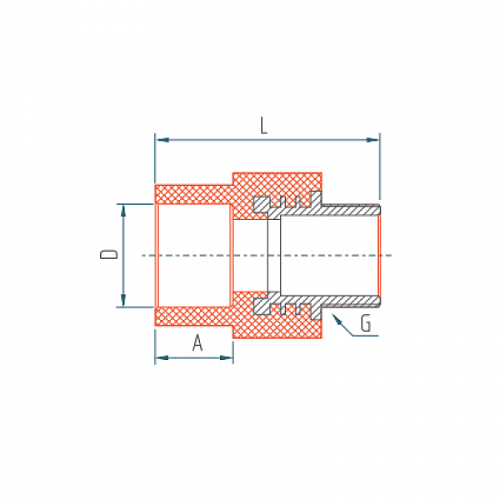 Муфта (красный) SLT BLOCKFIRE PP-R комб. НР 32x3/4&amp;quot;