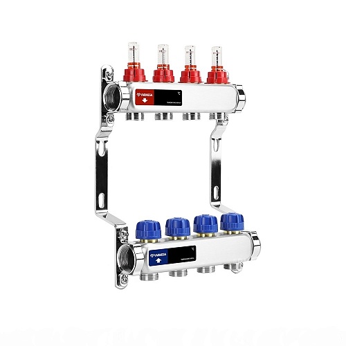 Коллекторная группа для теплого пола с расходомерами ВР 1&amp;quot;, на 4 контура 3/4&amp;quot; EK, нержавеющая сталь, Varmega