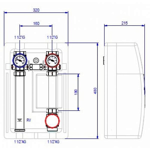 Насосная группа UK-0, DN25 160мм (без насоса), HANSA